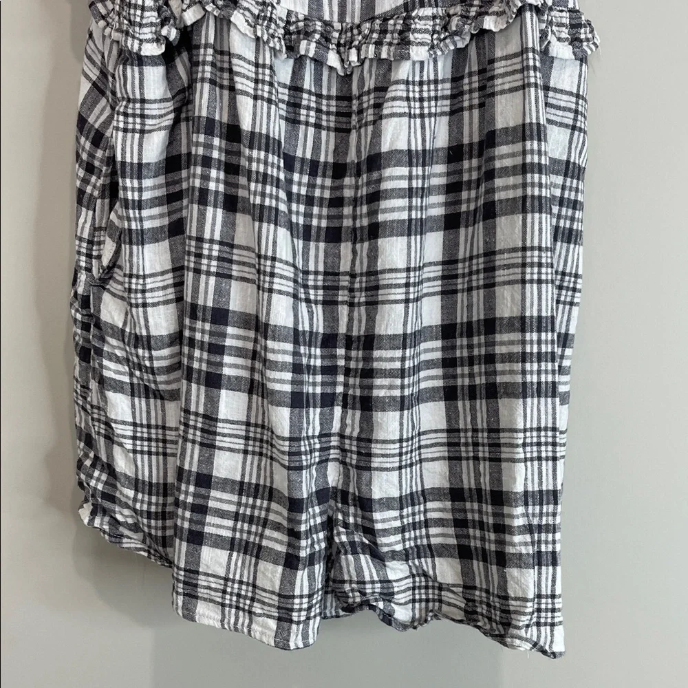 American Eagle Plaid Babydoll Shorts Romper Black White Linen Blend Pockets M - Picture 4 of 13